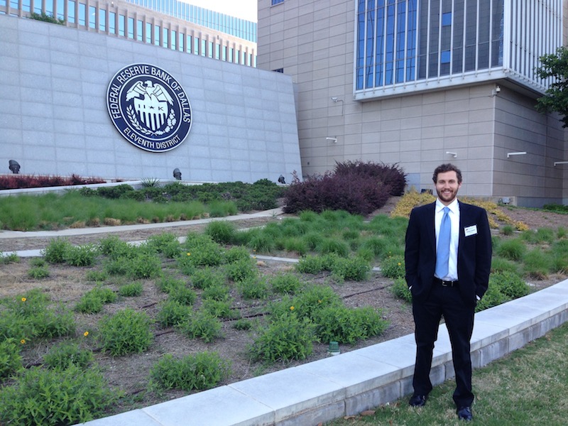 Greg Maslak ’17 at the Federal Reserve Bank in Dallas, where he presented his honors project.