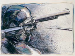 “Gunhead,” 1975–1981, oilstick and lithograph, by Nancy Grossman, American, born 1940. Gift of halley k harrisburg, Class of 1990, and Michael Rosenfeld