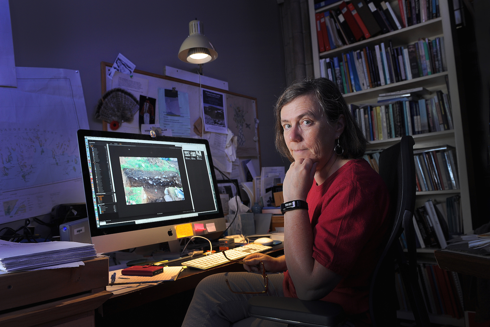 Archaeologist LeMoine in her office at the Peary-MacMillan Arctic Museum. 