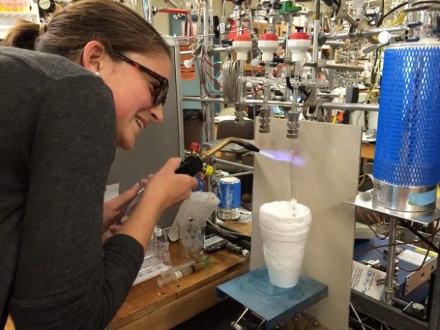 Megan Frenkel (Freiberger) ’16 preparing a coral sample at the National Ocean Sciences Accelerator Mass Spectrometry facility (NOSAMS) at Woods Hole