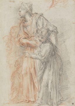 “Woman and Child,” 1604–1606, black and red chalk by Bernardino Poccetti, Italian, 1548–1612. Bequest of the Honorable James Bowdoin III. Bowdoin College Museum of Art.
