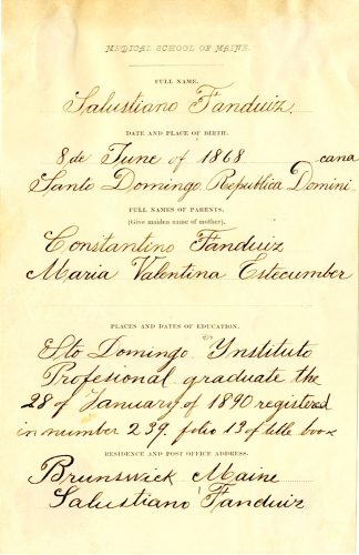 Application of Salustiano Fanduiz to the Medical School of Maine