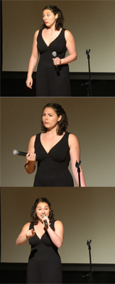 Sophie de Bruijn performing stand-up on campus last spring