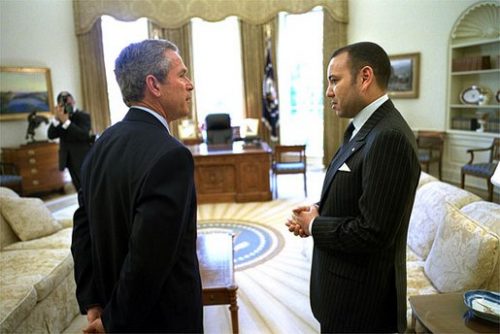 US President George W. Bush talks with His Majesty King Mohammed VI of Morocco 