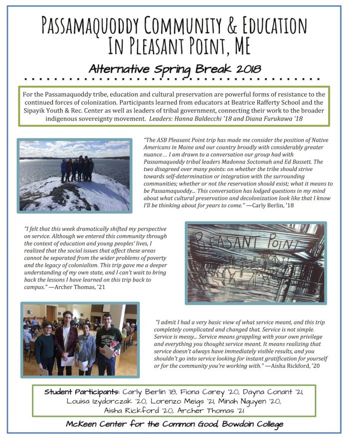 First the Alternative Spring Break, Then the Reflection Bowdoin College