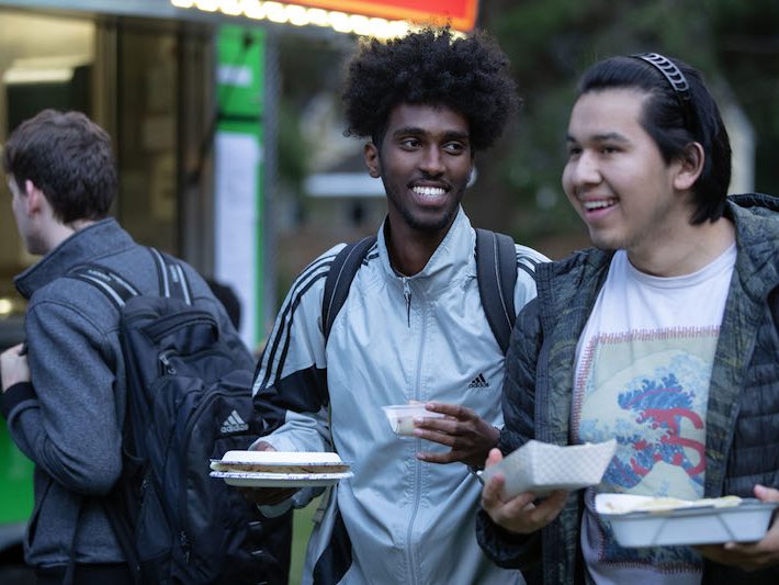 Students Eating and Laughing