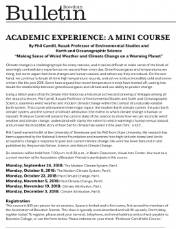 A Bulletin notice about Phil Camill’s mini course on climate change