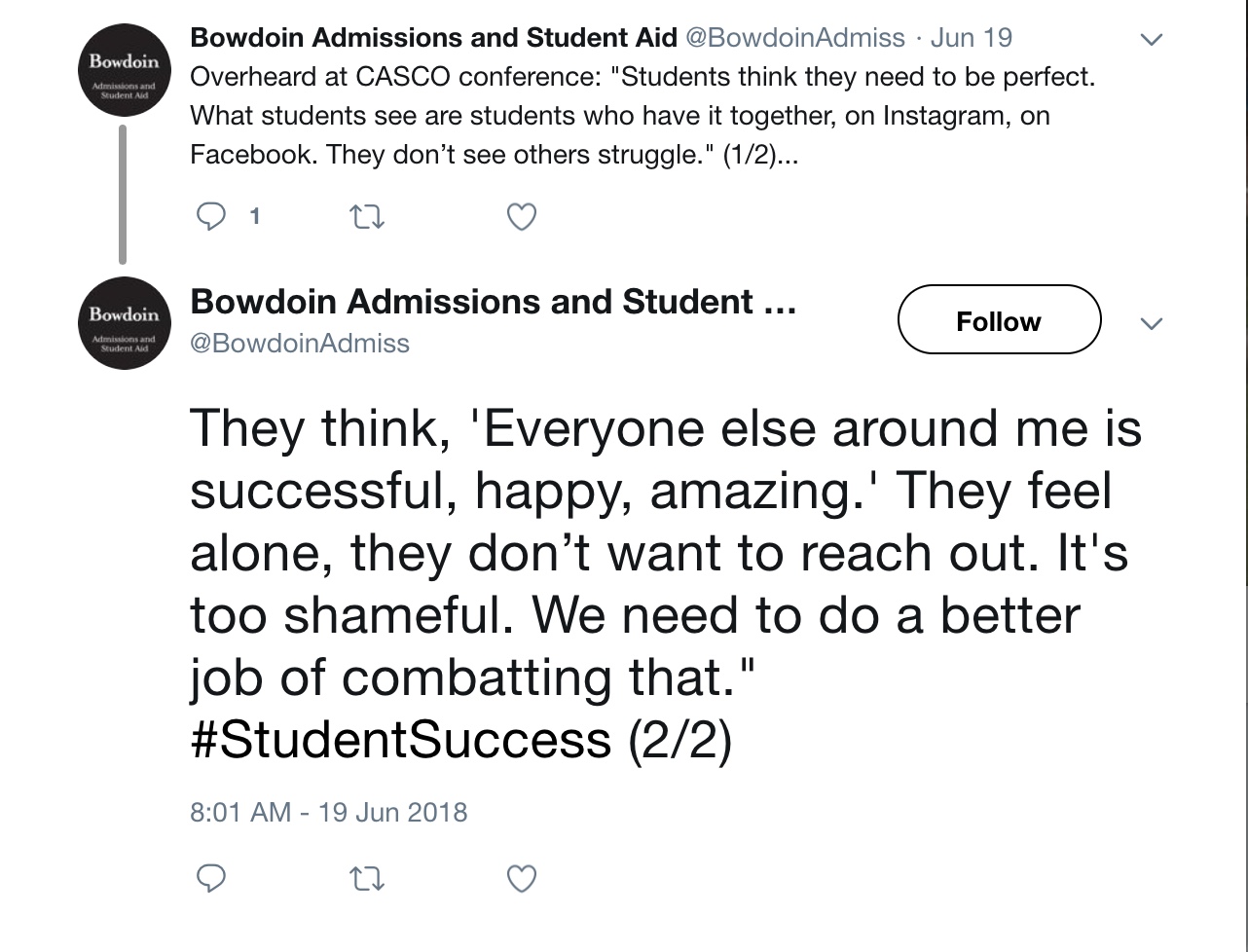 tweet about student feeling shameful about needing help