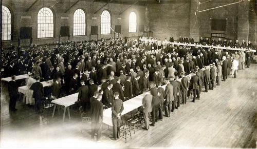 Commencement Dinner in Sargent Gymnasium, 1918.