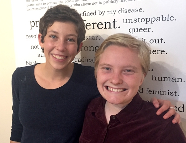 Jude Marx ’18 and Daisy Wislar ’18 (right) at a 2016 exhibition they put together at Bowdoin about students with disabilities
