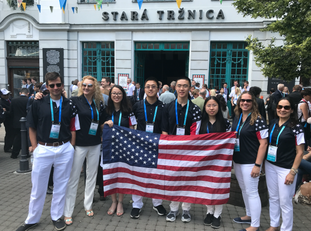 Michael Danahy (far left) with team USA (students and mentors) at the Olympiad opening ceremony in Bratislava