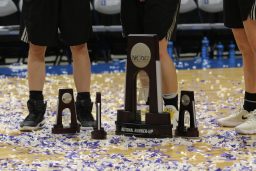 NCAA trophy on the court