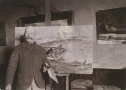 “Winslow Homer with ‘The Gulf Stream’ in his Studio,” ca. 1900, gelatin silver print, by an unidentified photographer. Bowdoin College Museum of Art, Brunswick, Maine.