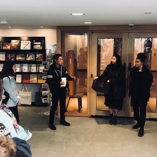 Byron Kim with Students During His Interactive Exhibit