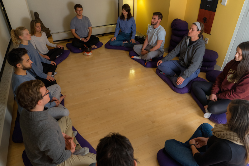 Benny Painter ’19 leading one of his regular meditations for students