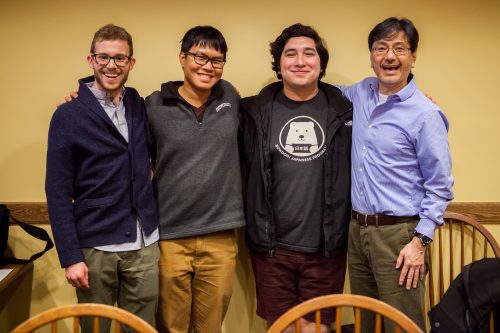 (L-R) Ethan Barkalow ’18, Tossapol Pholcharee ’18, Jorge Gómez ’18, Hiroo Aridome