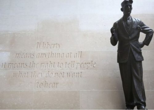 “If liberty means anything at all, it means the right to tell people what they do not want to hear.” George Orwell, BBC producer, 1941-43. Statue outside Broadcasting House (BBC headquarters), London, 2017