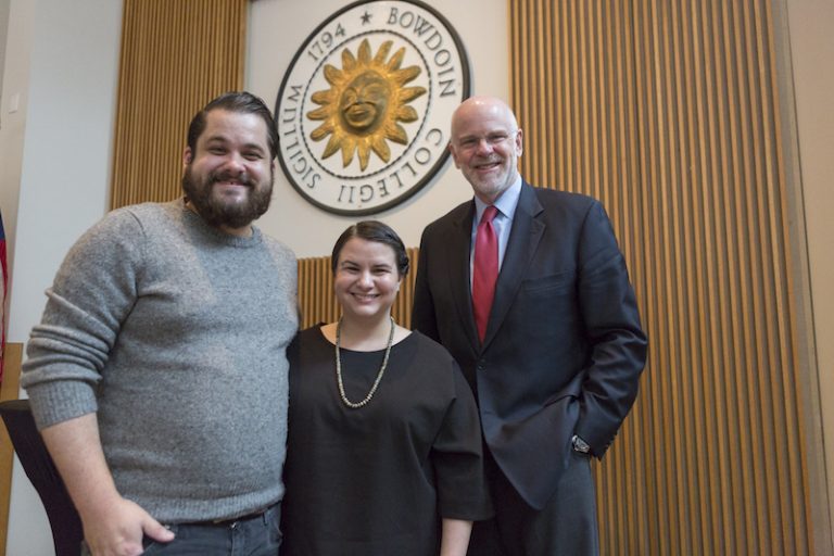 Dave and Charlotte Willner, both of the Class of 2006, with President Clayton Rose in March 2017.