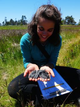 Hannah Konkel ’20 with tree swallow fledglings