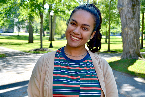 A portrait of Amanda Rickman on Bowdoin's campus