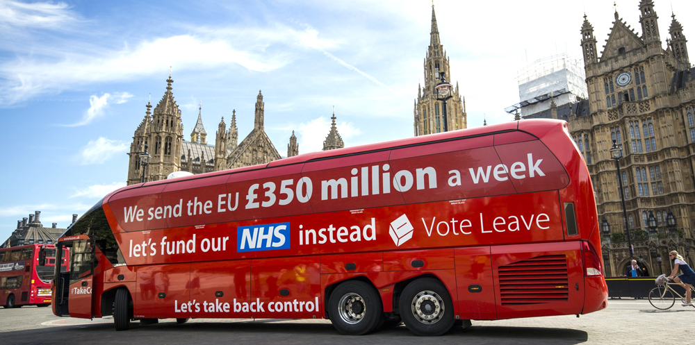 a bus advertisement during the brexit vote