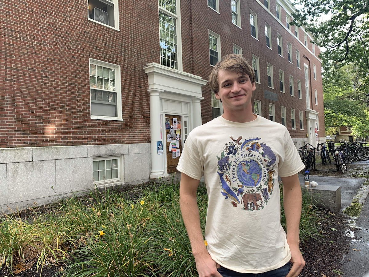 Levi McAtee in front of Coleman Hall