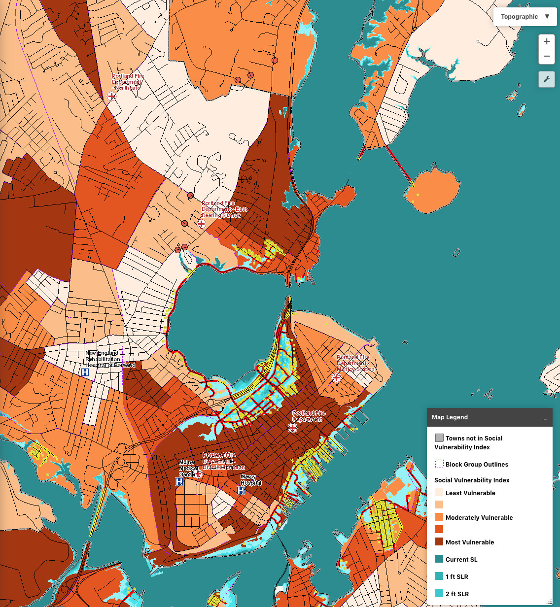 A screenshot from Eileen Johnson's social vulnerability tool of Portland