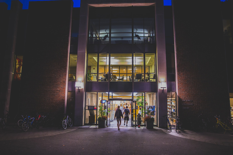 Hawthorne-Longfellow Library at night