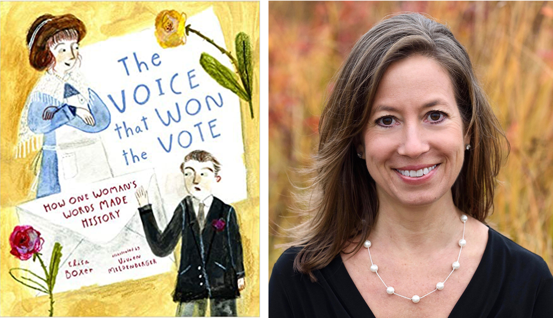 Cover of book and head shot of Elisa Boxer