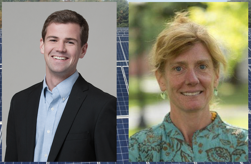 CES Managing Director of Renewables Matt Gamache ’13 and Associate Director of Sustainable Bowdoin Keisha Payson.