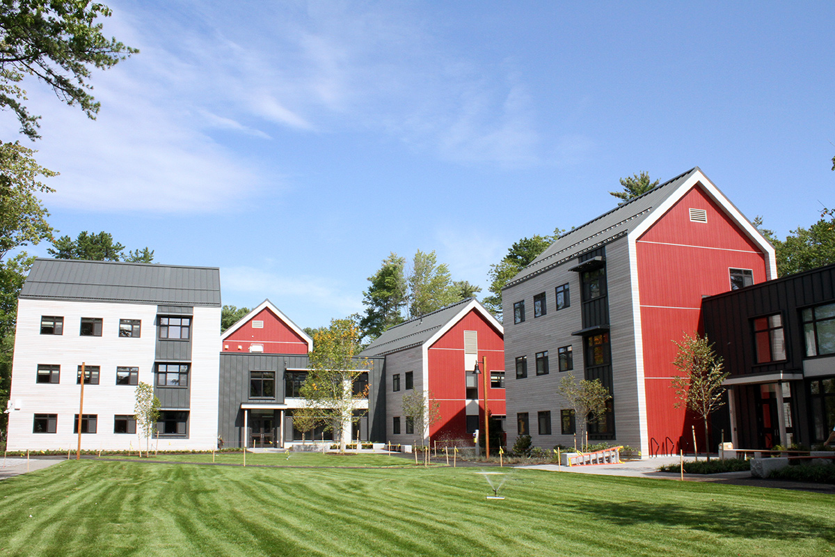 Exterior view of the green space shared by the new Harpswell Apartments.