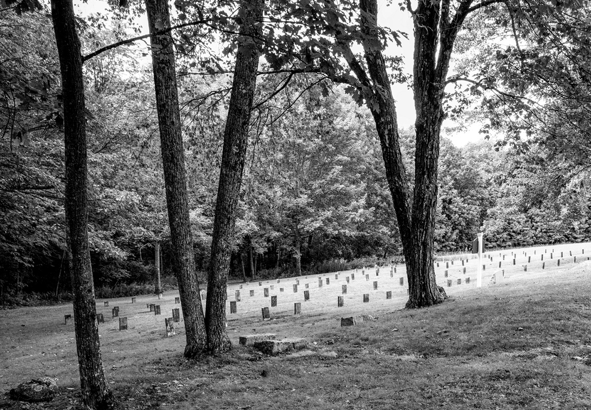 Exhumed remains of Malaga residents are buried in this section of a cemetery at Pineland, then the Maine School for the Feeble Minded, along with patients who died there.