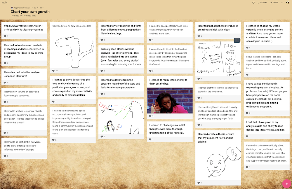 A recent Padlet screen from Jayanthi's class