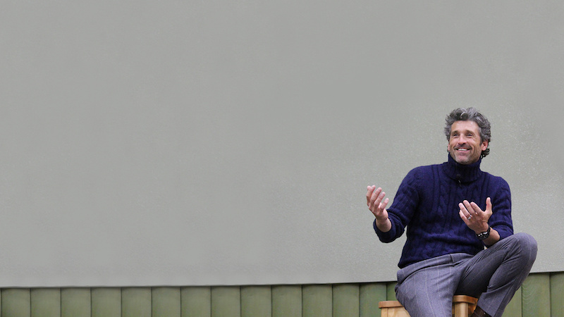 Patrick Dempsey speaking at Bowdoin