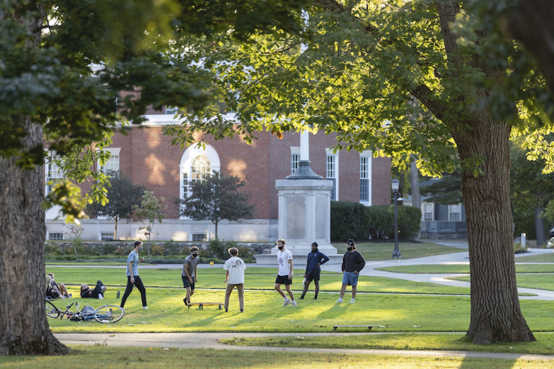 Playing spike ball on the quad.