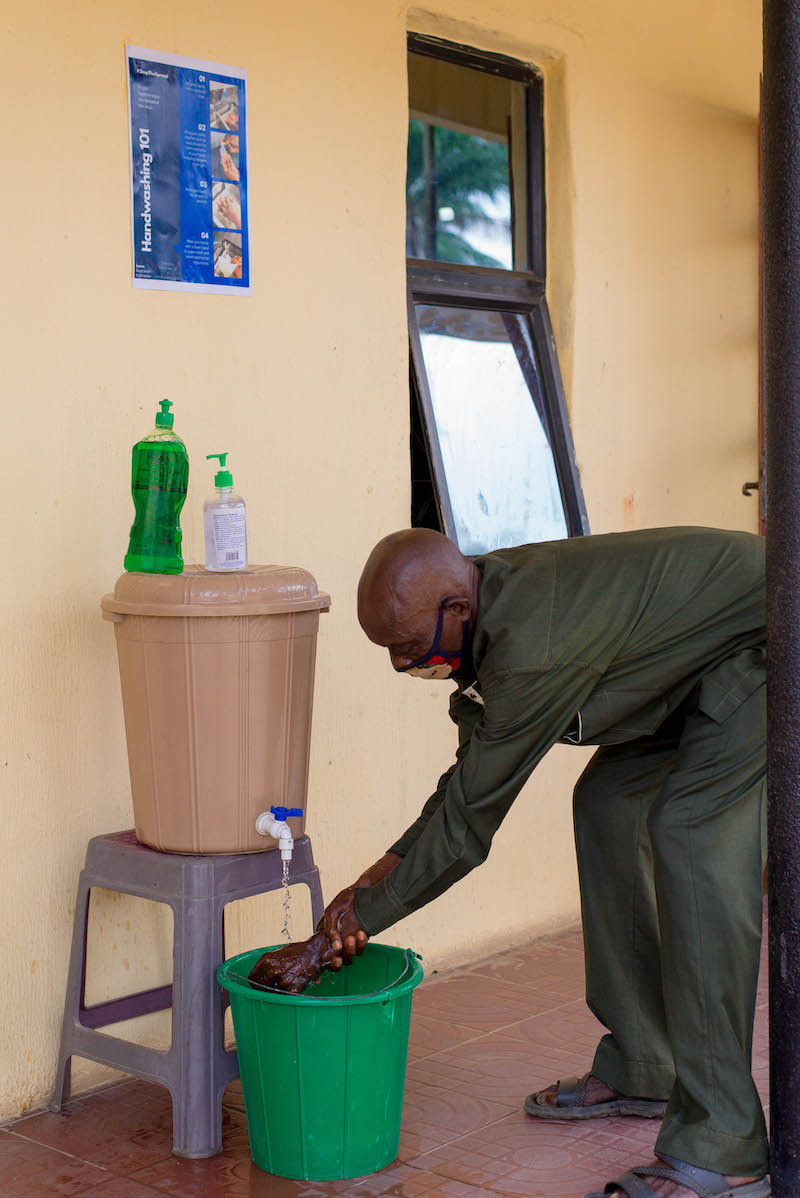 A hand washing station at the hospital