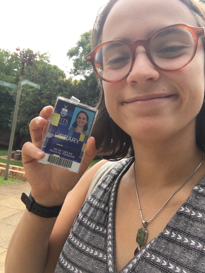 Sara Caplan showing her South African university ID