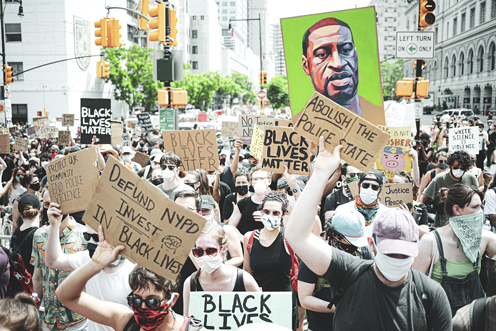 Anderson Zaca: Black Lives Matter rally marchers gathered at Tillary Street. June 6, 2020. Center for Brooklyn History