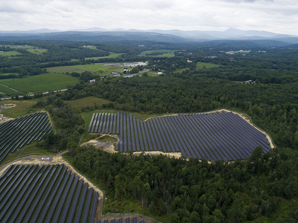 Aerial view of the solar project in Farmington, Maine.