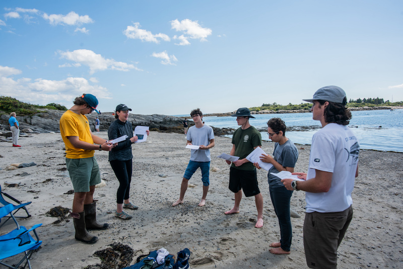 Michele LaVigne with students at Land's End in Harpswell