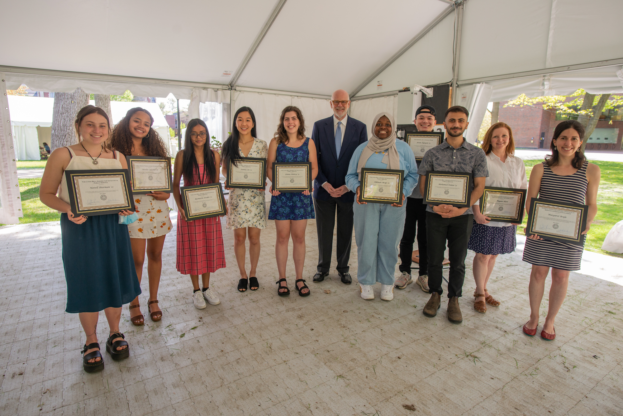 Last year's McKeen Center awardees, with President Clayton Rose.