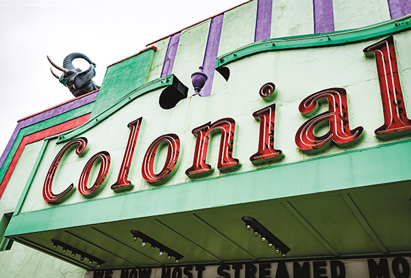 The Colonial Theatre in downtown Belfast opened on the same day the Titanic set sail, and is known for its colorful marquee and life-size rooftop elephant, whose name is Hawthorne.