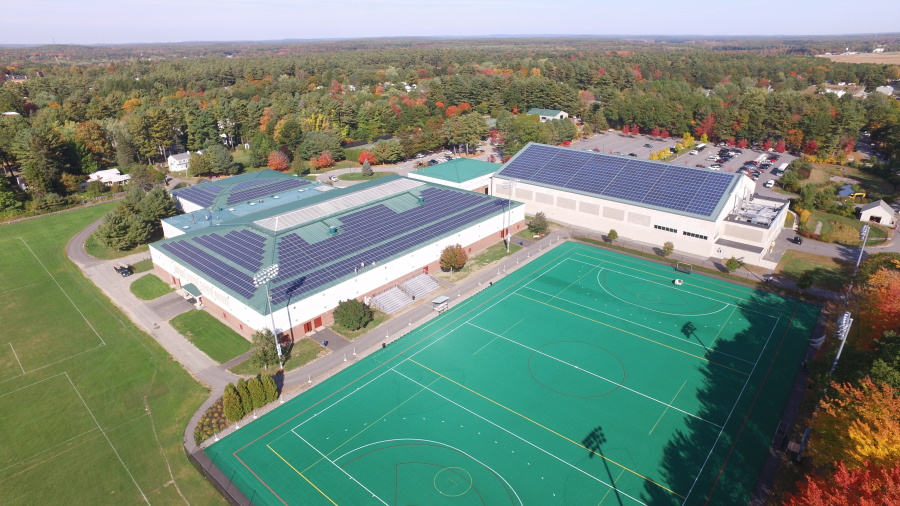 Solar panels atop Farley Field House and Watson Arena