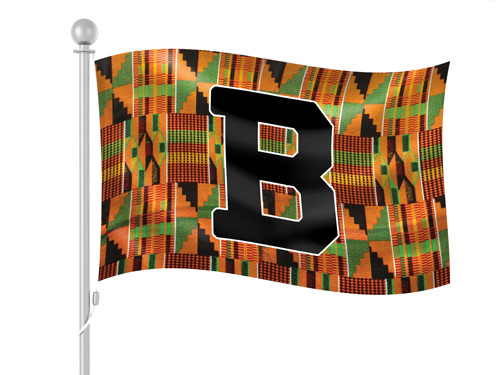 Textiled flag with Bowdoin "B"