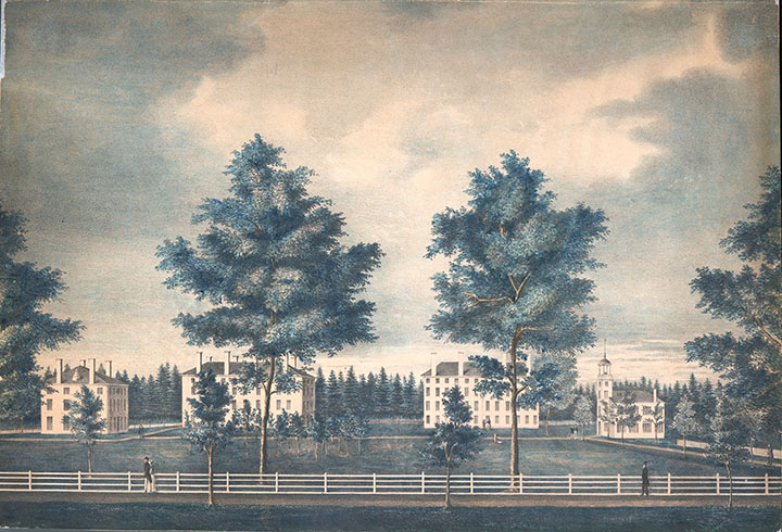 West view of Bowdoin College, ca. 1830