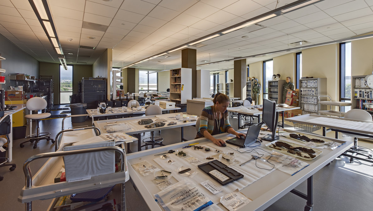 At the DPAA, large central identification laboratories provide space necessary for organizing physical remains and artifacts retrieved from recovery sites.
