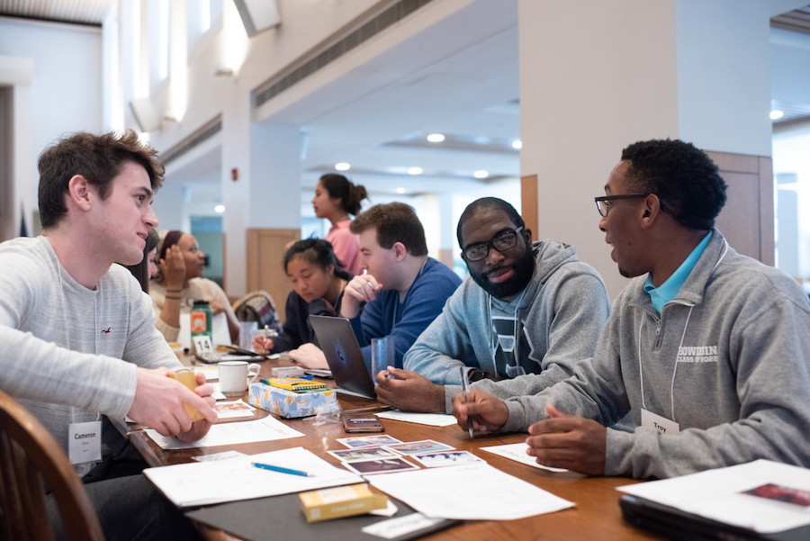 Back right, Solomon Aborbie chats with peers at the 2020 Bootcamp