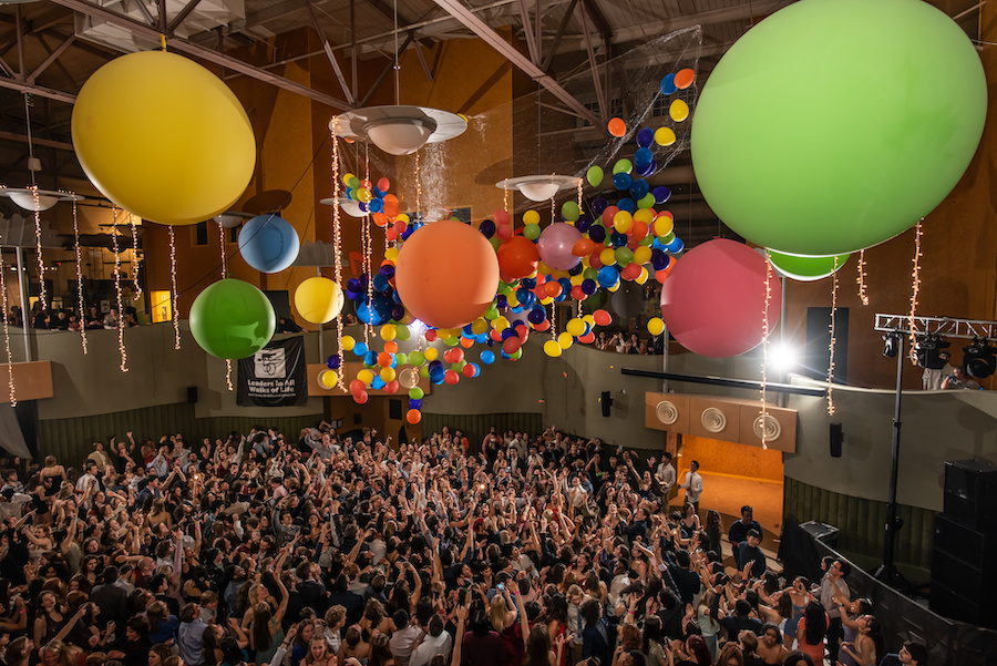 Balloons rain down on partygoers