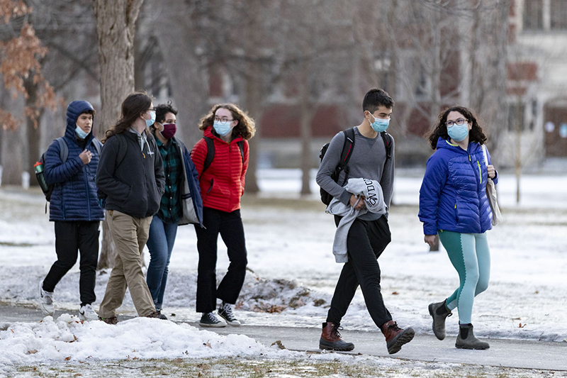 Bowdoin sophomores walk across campus