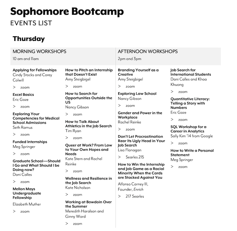 Sophomore Thursday Workshops